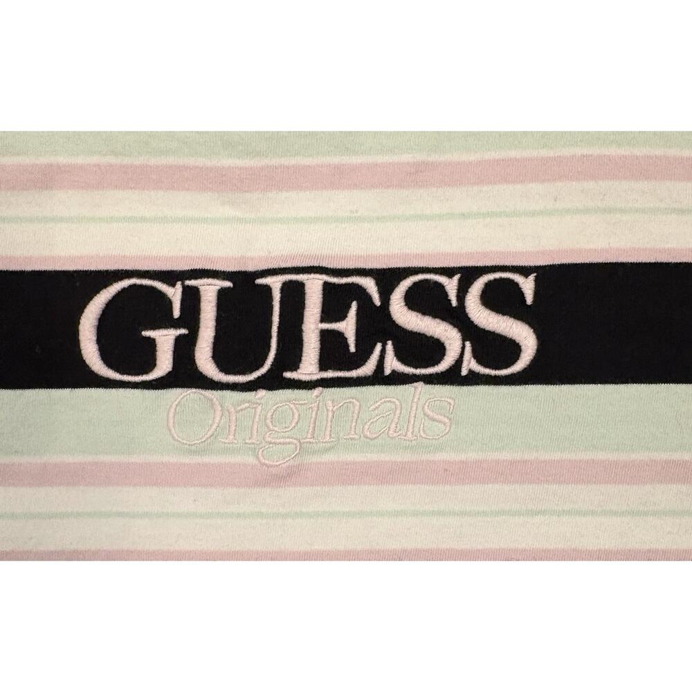 Guess Originals Vintage T-Shirt Embroidered Spellout Men XL Striped Tee Retro - Picture 2 of 6